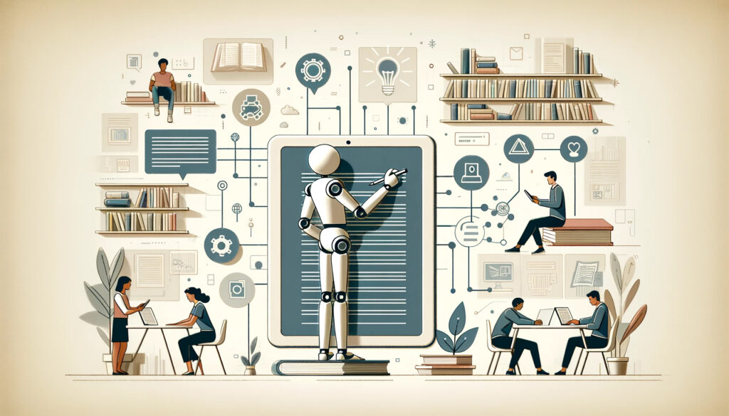 Imagem criada por DALL-e à partir do prompt: "The Generative AI Revolution in the Editorial and Literary Market"