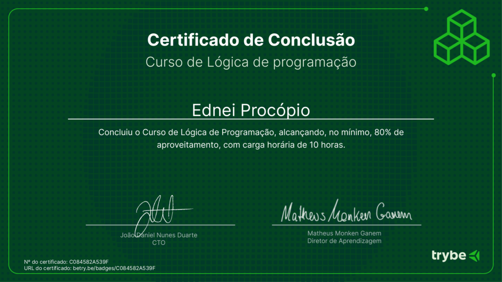 Curso de Lógica de Programação — 2024 Via Trybe Desenvolvimento de Software Ltda.