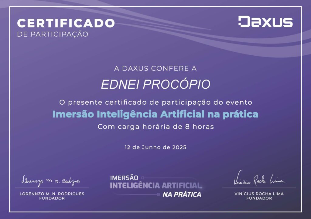 Certificado Imersão Inteligência Artificial na Prática