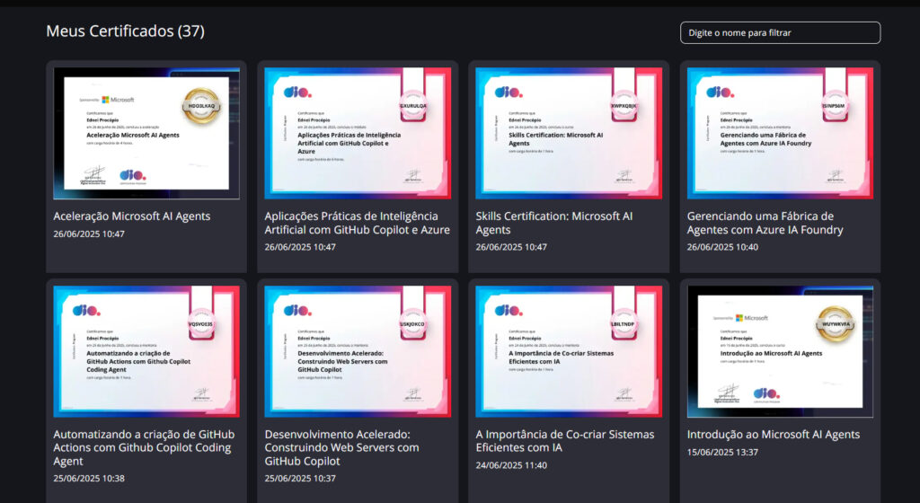 Os 8 Certificados do Curso de Microsoft AI Agents com com Azure IA Foundry