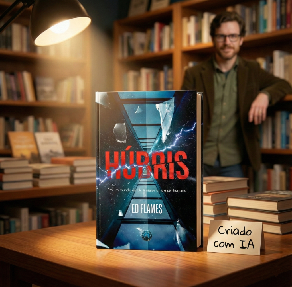 • Foto de Divulgação do Livro “Húbris”: Imagem meramente ilustrativa criada com o modelo Nano Banana — Gemini 2.5 Flash Image — Google Labs (Prompt por Ednei Procópio)