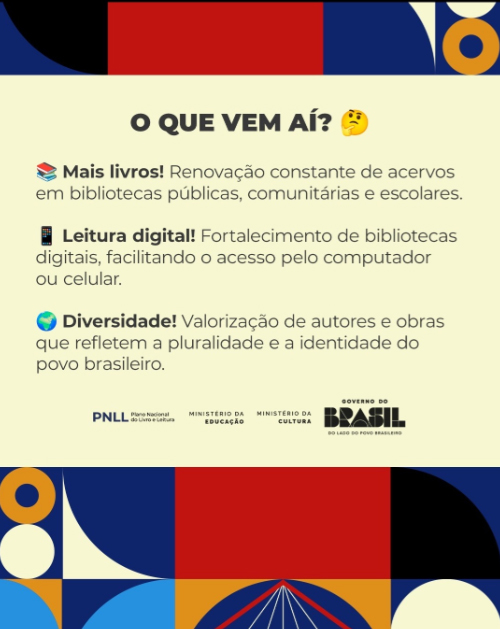 O novo Plano Nacional do Livro e Leitura (PNLL 2026-2036) chegou para colocar o livro no centro da vida brasileira! 📖✨ O objetivo é garantir que a leitura deixe de ser um privilégio e se torne um direito real para todos, esteja a pessoa em uma grande cidade, em uma área rural ou em uma periferia. O plano se compromete com a renovação de bibliotecas, com investimento na cultura digital e com a valorização da diversidade das histórias que formam o Brasil.