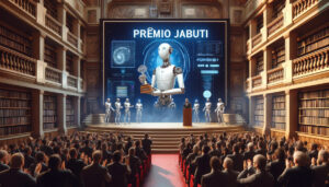 Esta imagem foi criada por Inteligência Artificial (DALL-E da OpenAI) à partir do prompt: "O Prêmio Jabuti e a Inteligência Artificial"